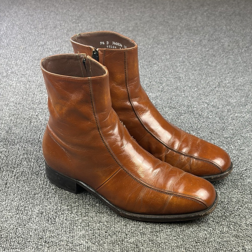 Vintage Florsheim Imperial Side Zip Ankle Boots Men's 9.5 D Brown Leather Beatle